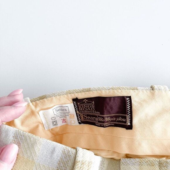 Vintage Sears Kings Road Mens Plaid Fortrel Flared Dress Pants YellowTan Size 32 - Picture 3 of 8